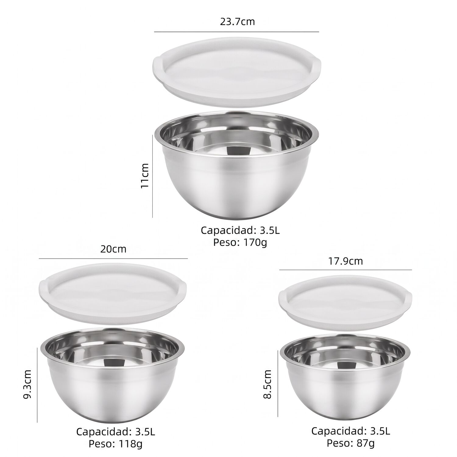 Set De Bowls Azhome Acero / 3 Piezas / 1.4 Lt / 2.0 Lt / 3.5 Lt image number 4.0